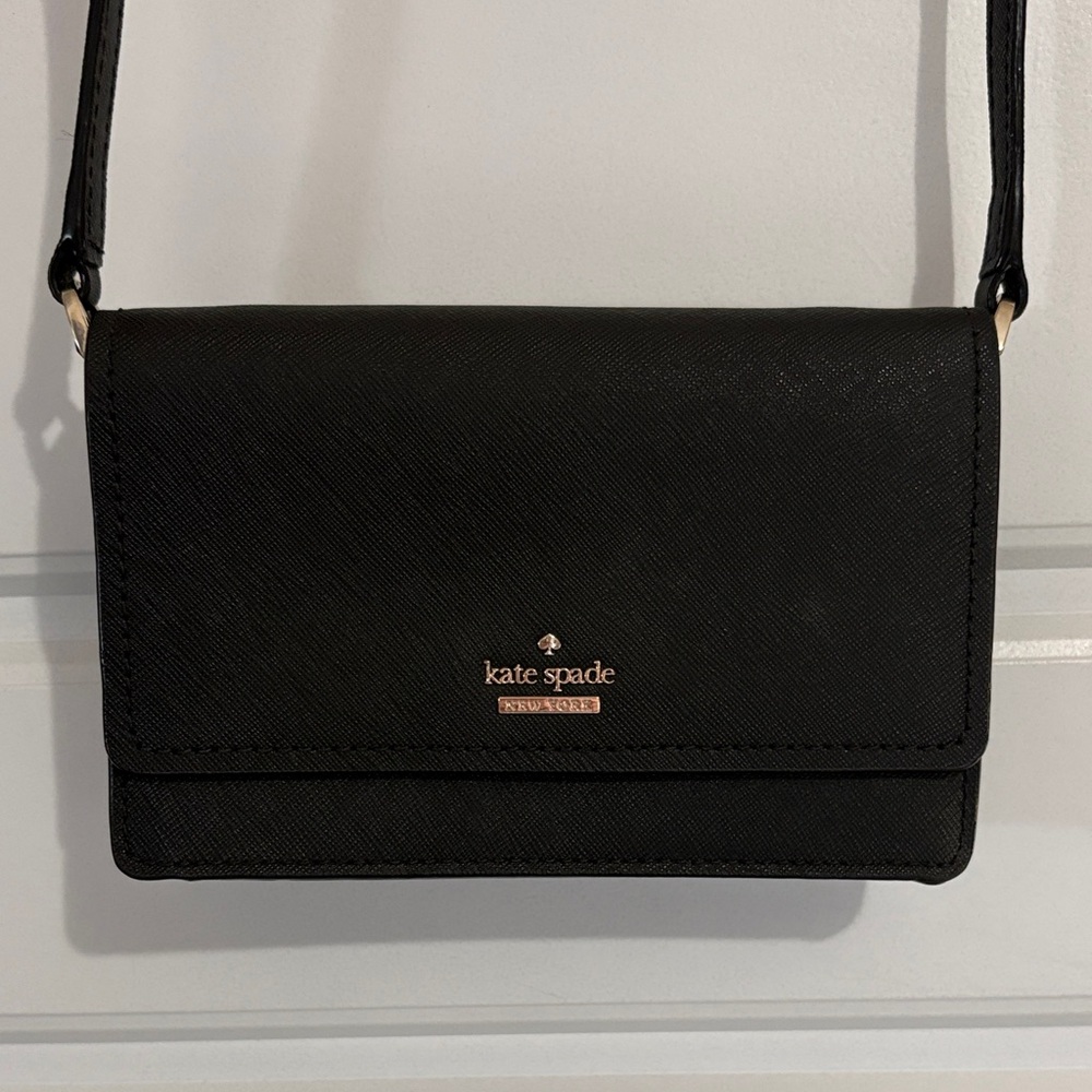 kate spade Black Crossbody Wallet with Gold Logo
